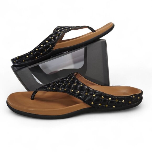 Strive Fiji Quilted Studded Orthotic Sandals Women's 10.5-11 Black Gold Brown - Picture 1 of 10